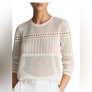 Reiss Eliana Neutral Lace Eyelet Crew Neck Sweater/Jumper – Size Medium – EUC